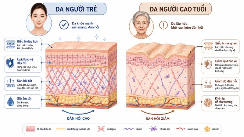 Sự thay đổi cấu trúc da ở người cao tuổi