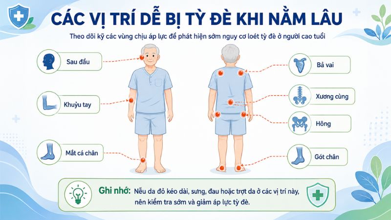 Các vị trí dễ bị loét tỳ đè ở người cao tuổi nằm lâu