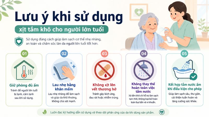 Lưu ý khi dùng xịt tắm khô cho người lớn tuổi