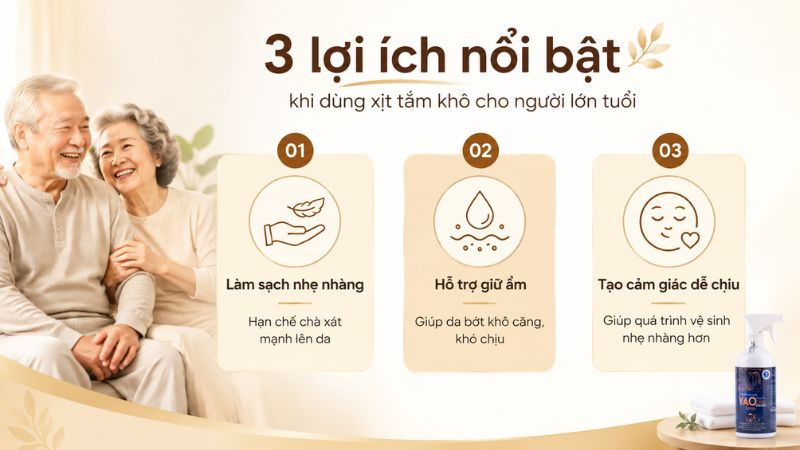 Làm sạch và chăm sóc da người cao tuổi bằng xịt tắm khô