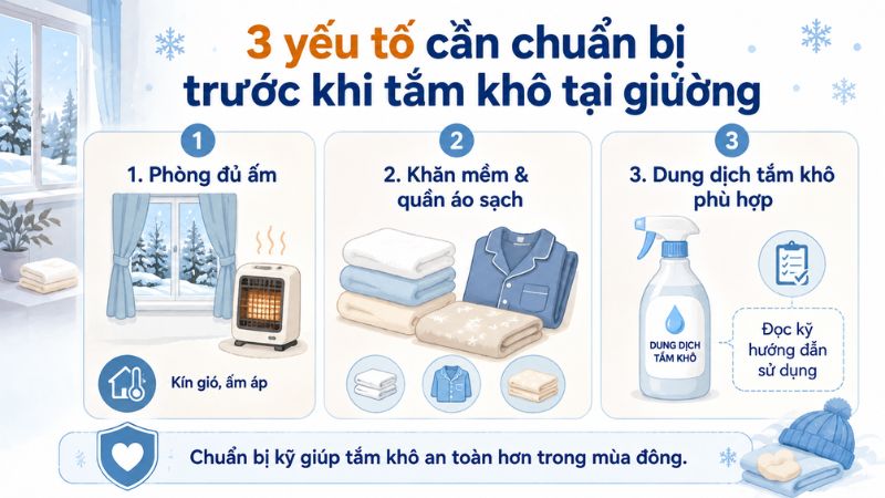 Chuẩn bị trước khi tắm khô mùa đông cho người cao tuổi