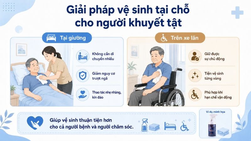 Vệ sinh tại chỗ bằng xịt tắm khô cho người khuyết tật