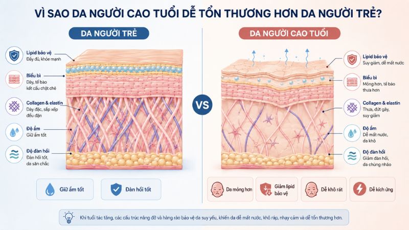 Đặc điểm làn da nhạy cảm ở người cao tuổi