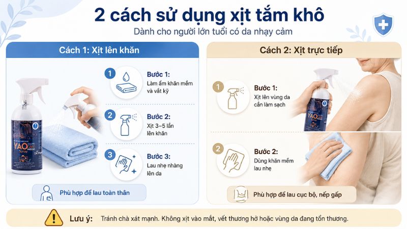 Cách sử dụng xịt tắm khô Yaocare Medic